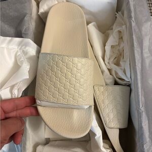 Gucci Embossed Cream Slides